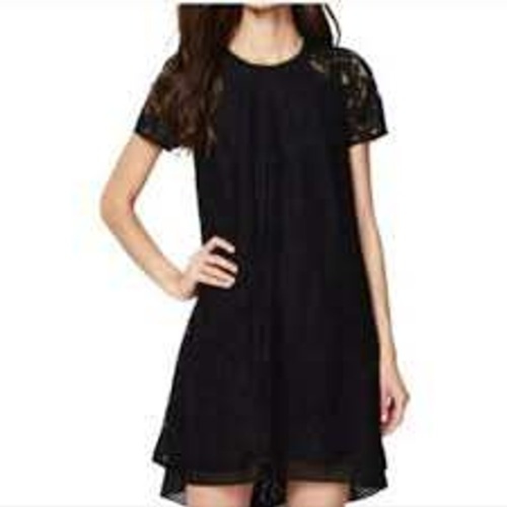 Rachel Rachel Roy Black Lace Swing Hi-Low Dress Size 8 Short Sleeve Back Zip